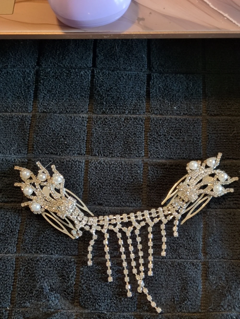 Bridal Crystal and Pearl Hair Comb - Silver Tone